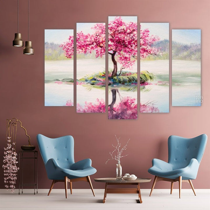 Cherry tree in a lake - tapestry photo