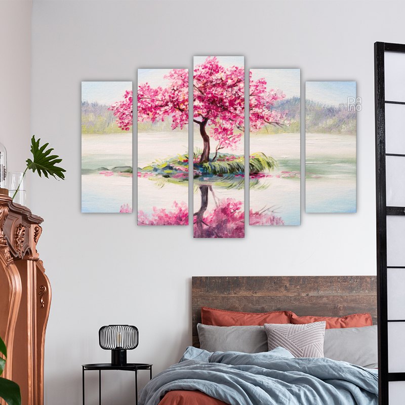 Cherry tree in a lake - tapestry photo