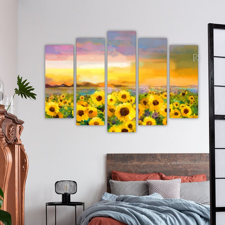 Oil painting with sunflowers