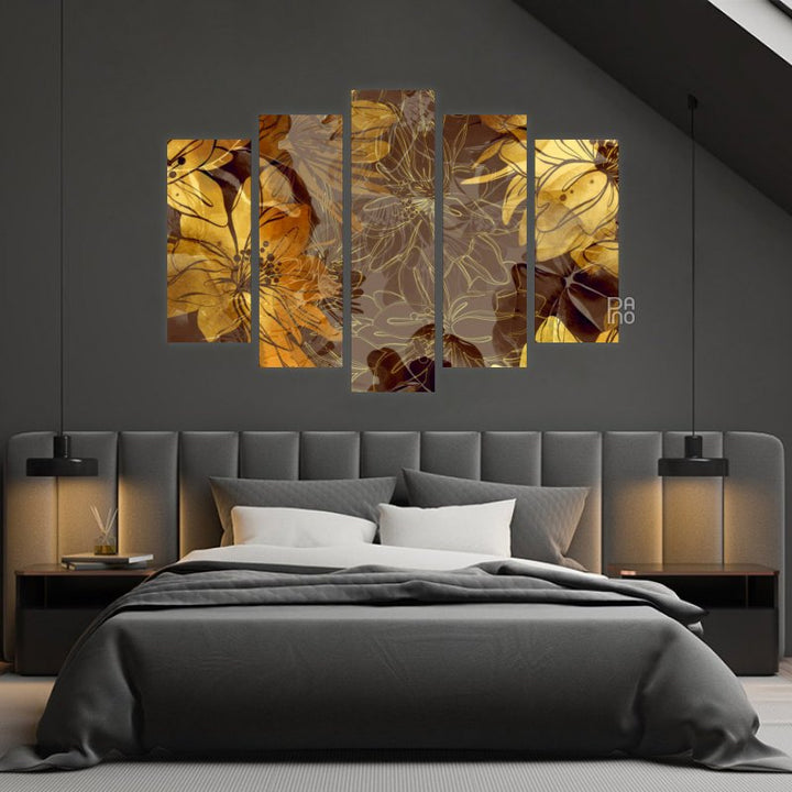 Golden watercolor flowers