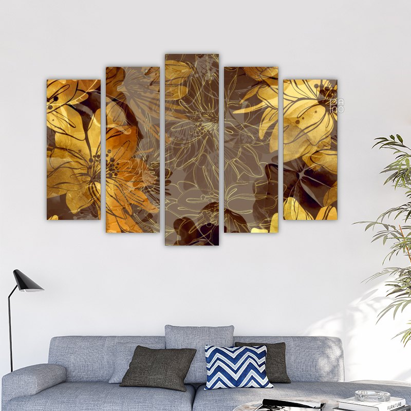 Golden watercolor flowers