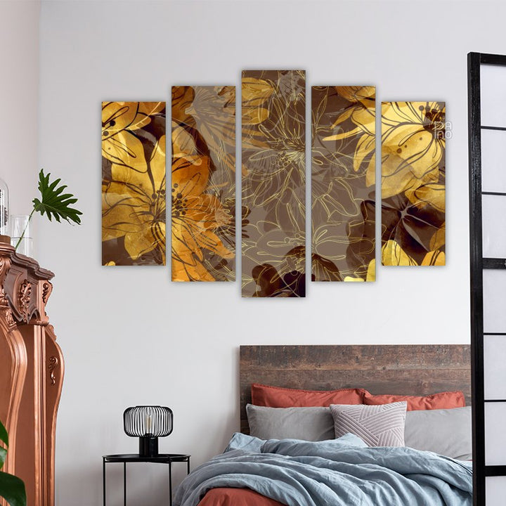 Golden watercolor flowers