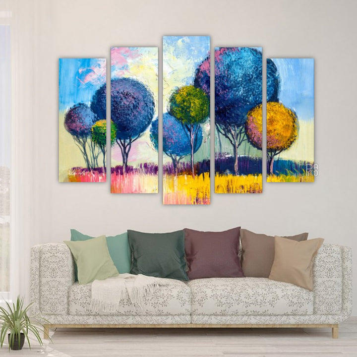 Landscape with oil painting, colorful trees