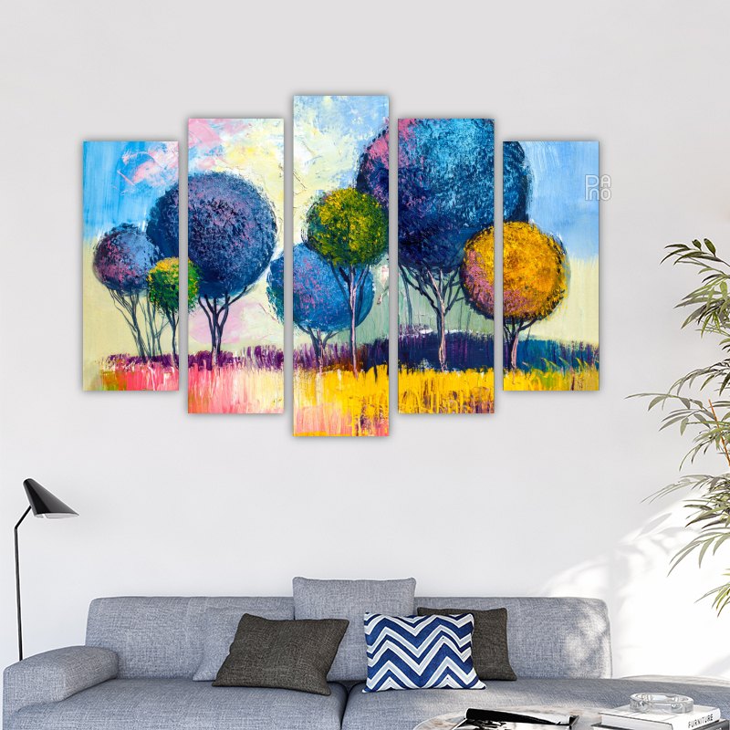 Landscape with oil painting, colorful trees