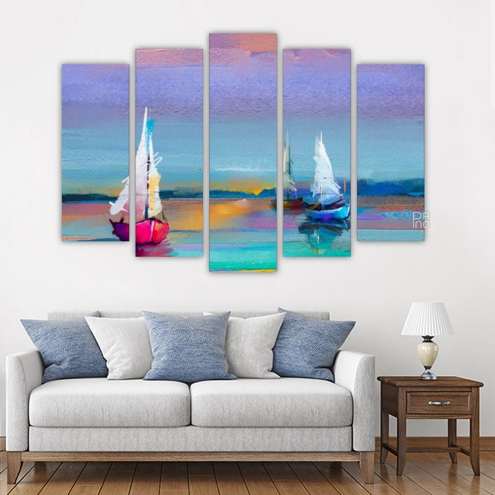 Three boats at sunset