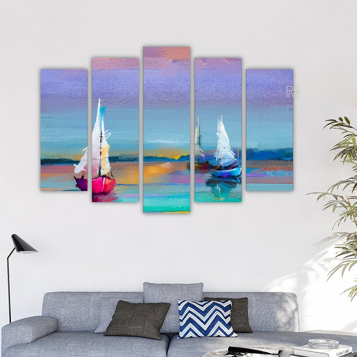Three boats at sunset