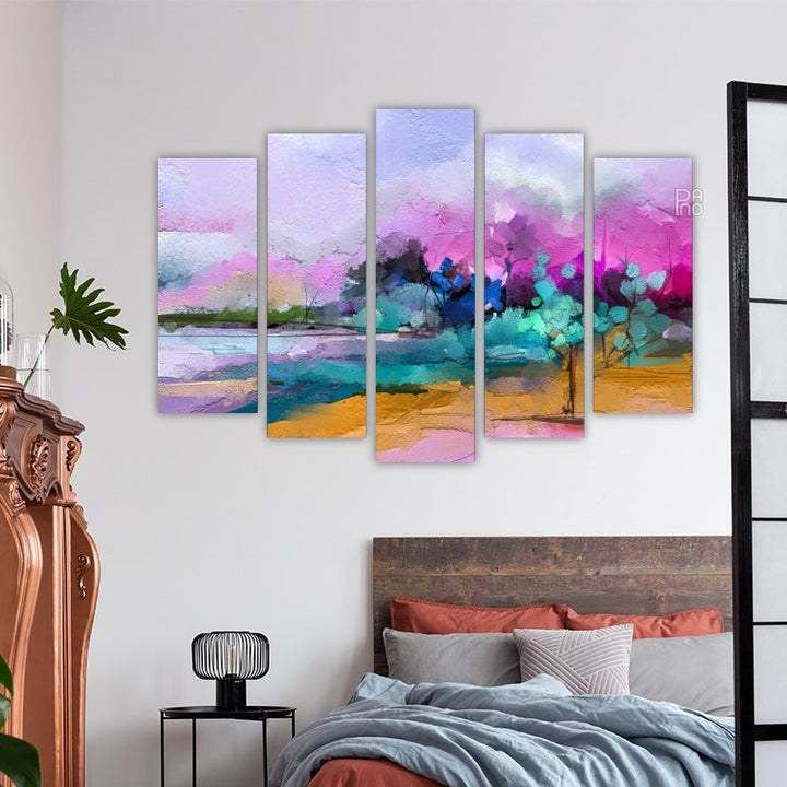 Abstract colorful landscape with oil painting