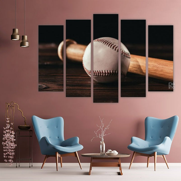 Leather Baseball and Wooden Bat