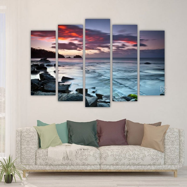 Stormy sea and beautiful sunset