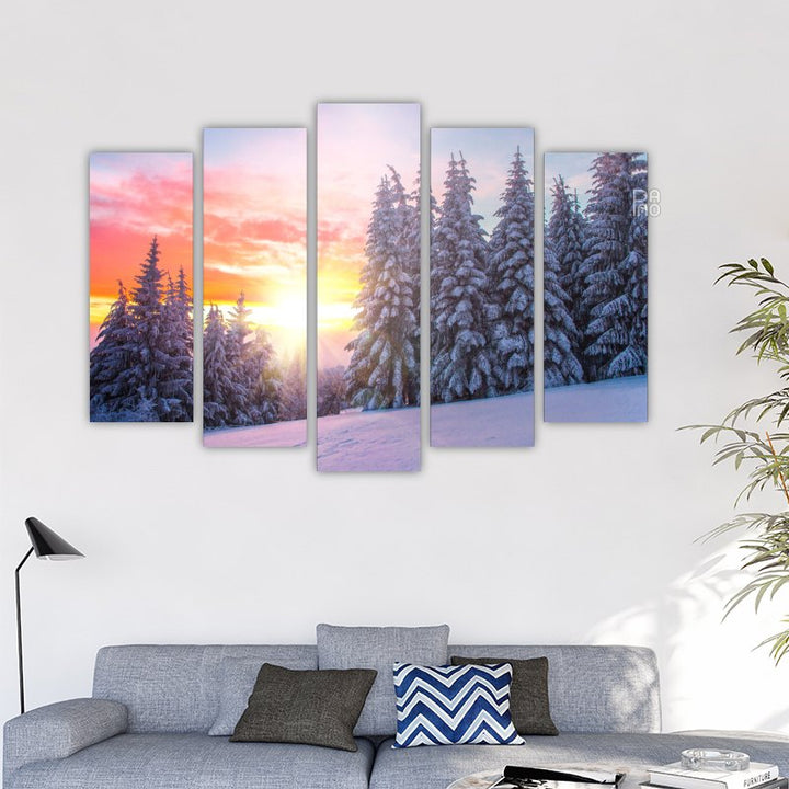 Winter landscape at sunset