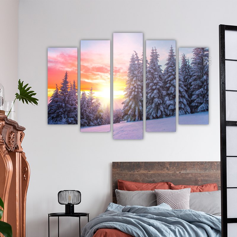 Winter landscape at sunset