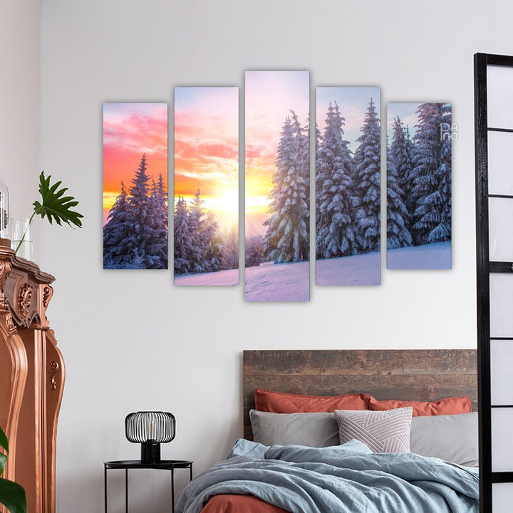 Winter landscape at sunset