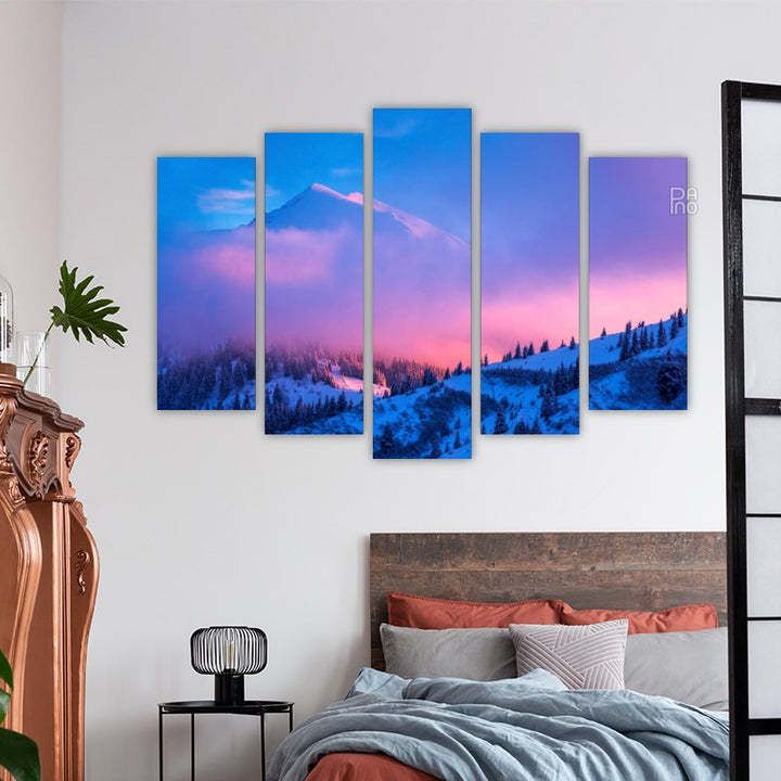 Winter Landscape with Pink Evening Light