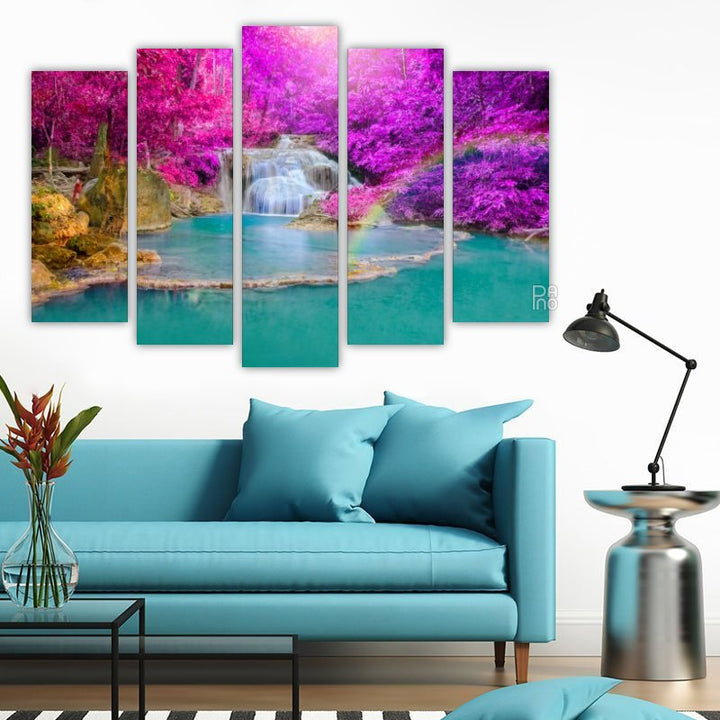 Waterfall in a pink forest