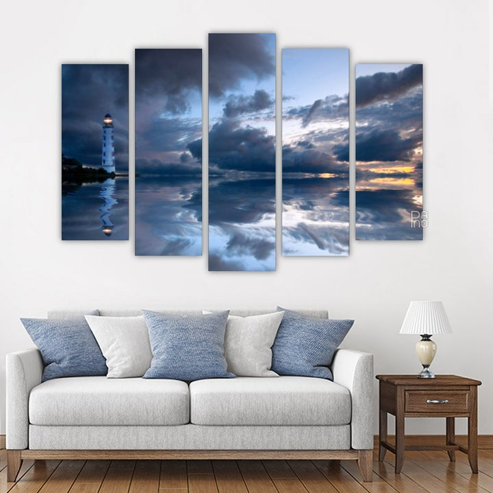 Night sea landscape with lighthouse