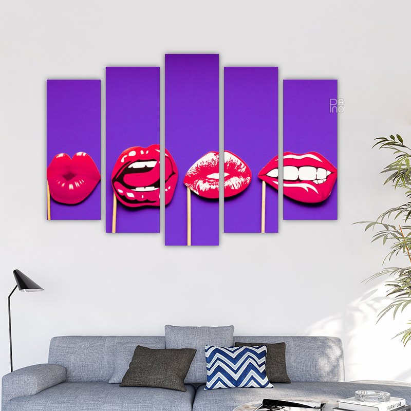 Pop art usne u grafičkom stilu s izražajnim bojama i obrisima - zidna ukrasna ploča na čvrstoj podlozi