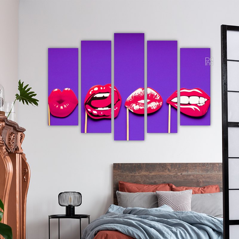 Pop art usne u grafičkom stilu s izražajnim bojama i obrisima - zidna ukrasna ploča na čvrstoj podlozi