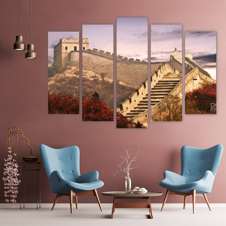 Veliki kineski zid iznad povijesne panorame - ukras za zid na čvrstoj podlozi