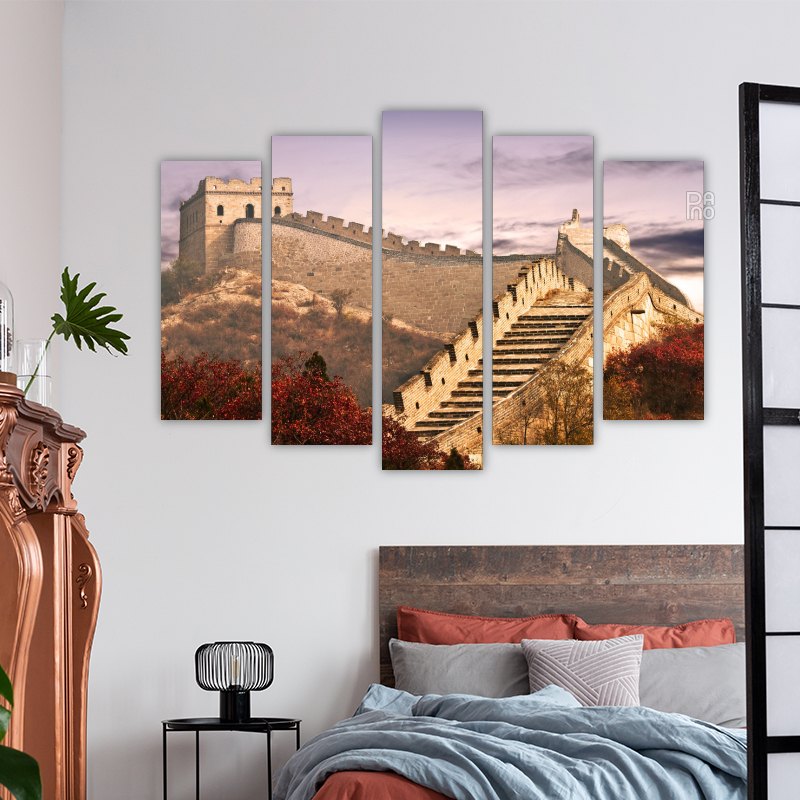 Veliki kineski zid iznad povijesne panorame - ukras za zid na čvrstoj podlozi