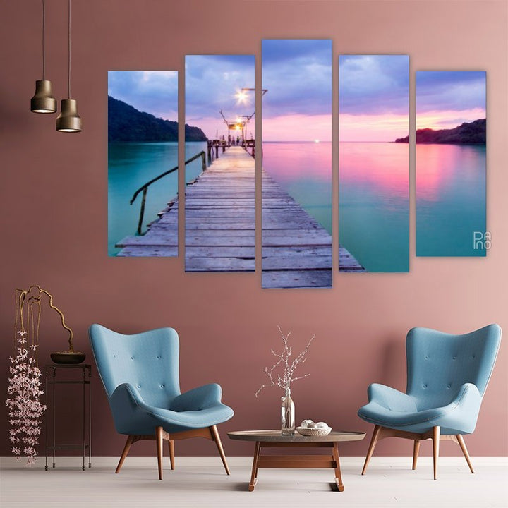 Wooden Bridge Over the Sea at Sunset