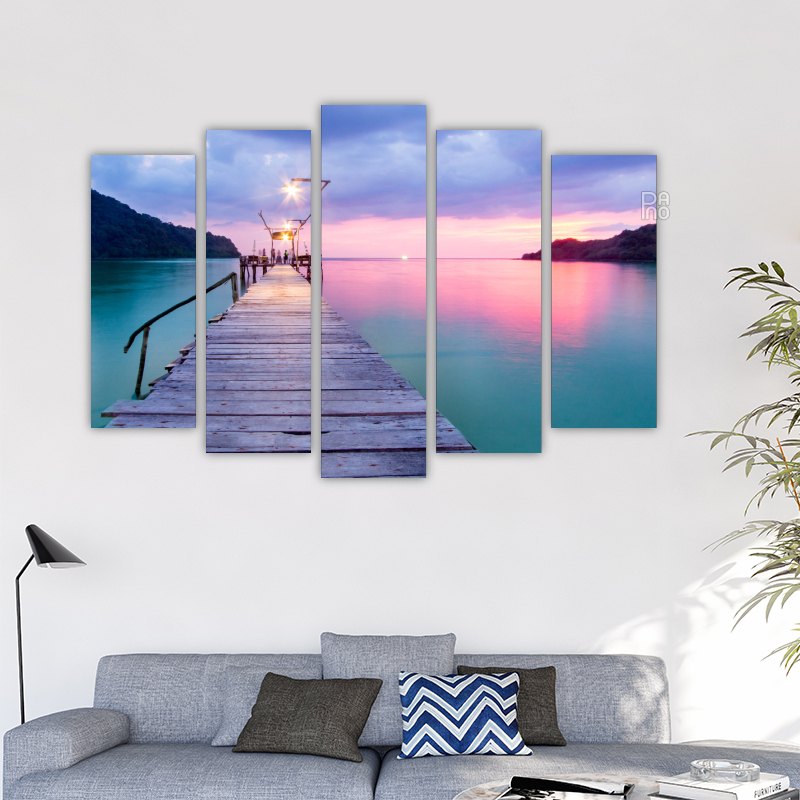 Wooden Bridge Over the Sea at Sunset