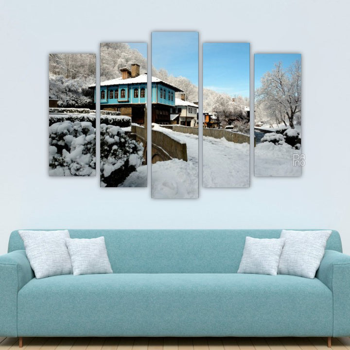 Snowy Fairy Tale with a Blue House