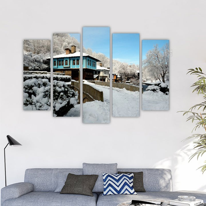 Snowy Fairy Tale with a Blue House