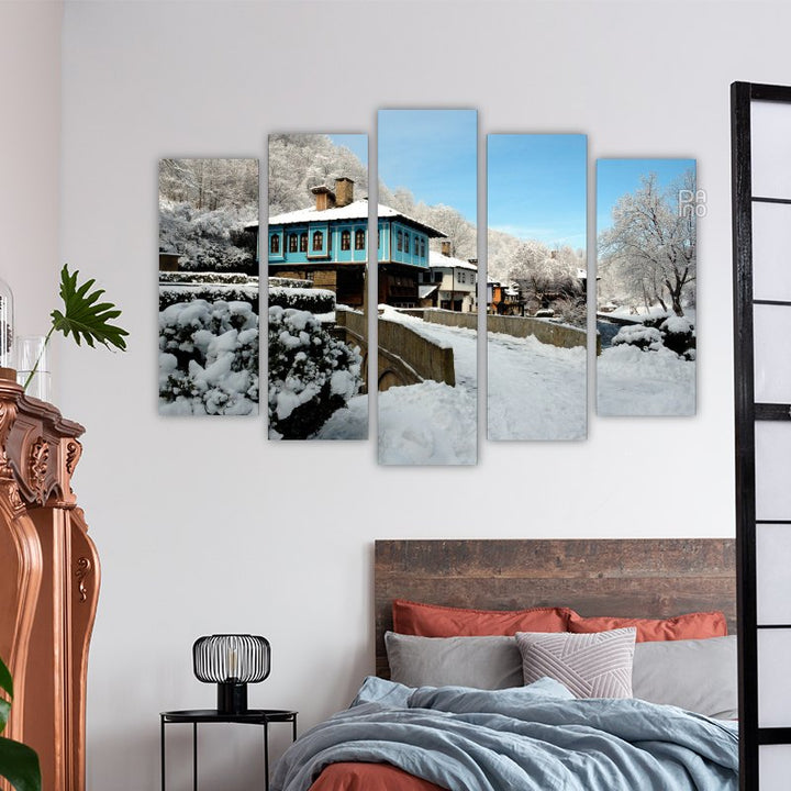 Snowy Fairy Tale with a Blue House