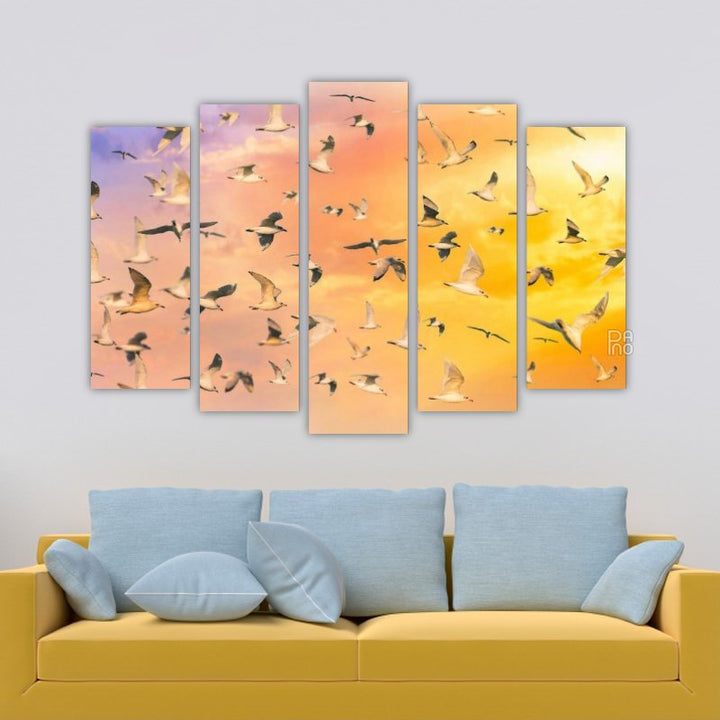 Colorful Sky with Many Birds