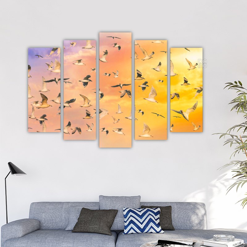 Colorful Sky with Many Birds