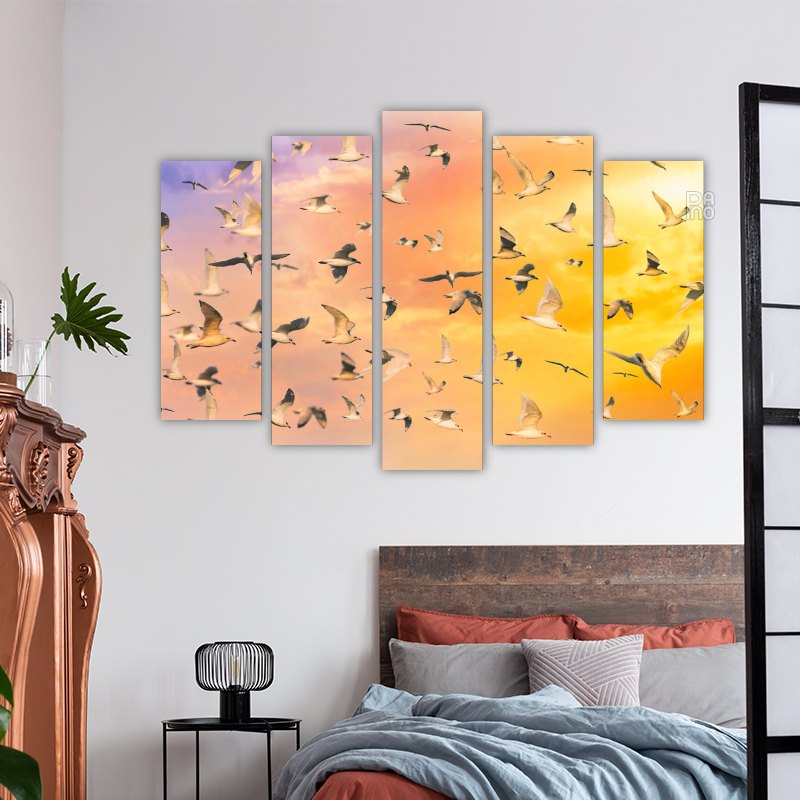 Colorful Sky with Many Birds