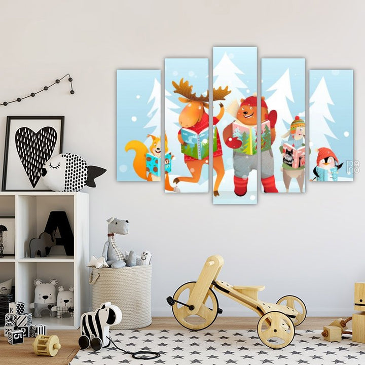 Animals in a Snowy Forest