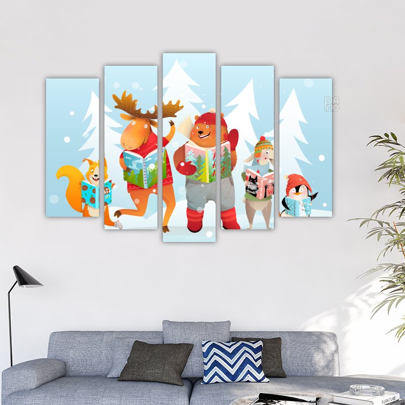 Animals in a Snowy Forest
