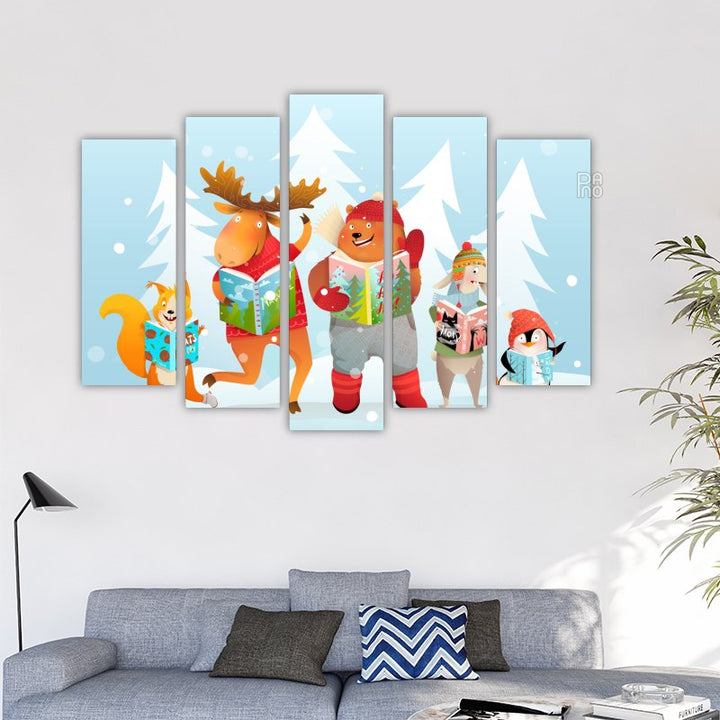 Animals in a Snowy Forest