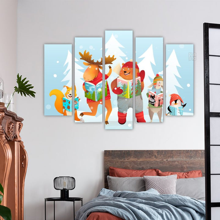 Animals in a Snowy Forest