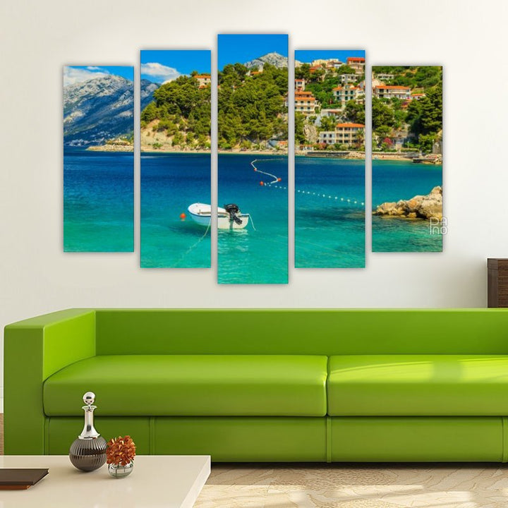 Beautiful Coastline and Beach with Motorboat