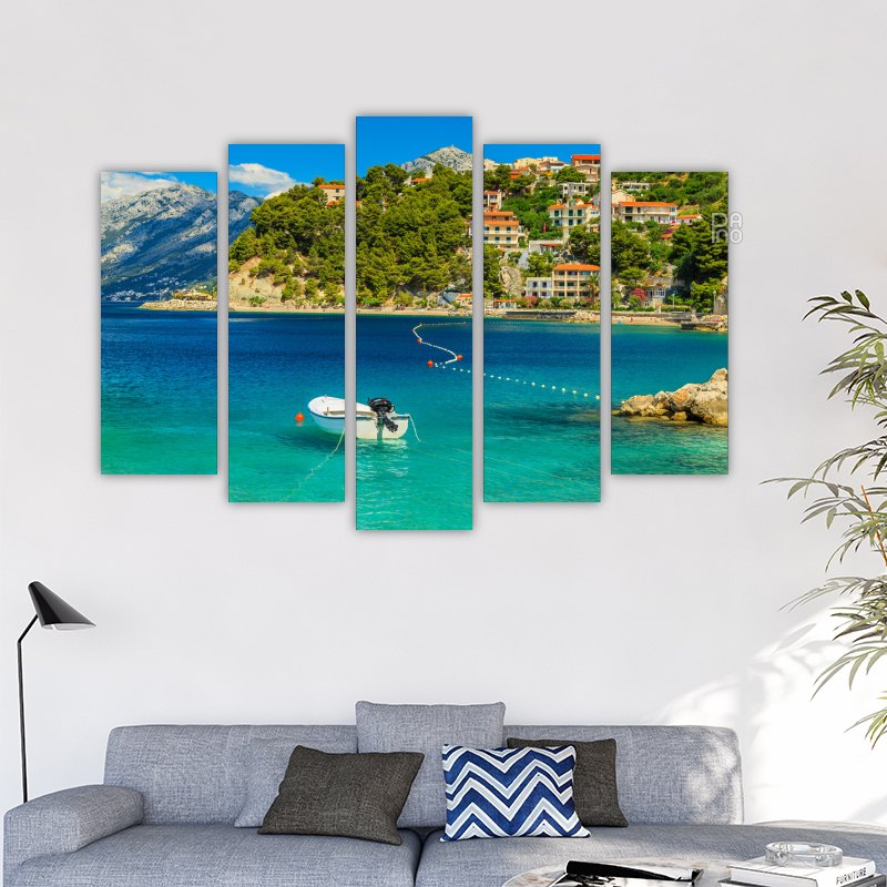 Beautiful Coastline and Beach with Motorboat