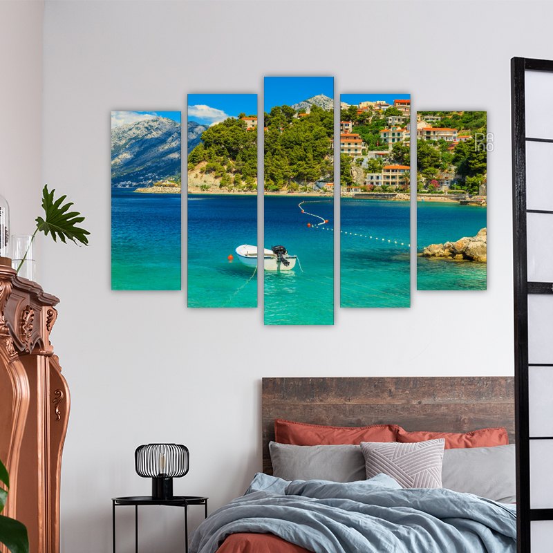 Beautiful Coastline and Beach with Motorboat