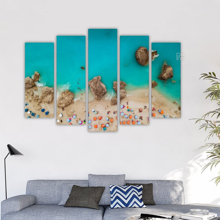 Idyllic Beach with Colorful Umbrellas