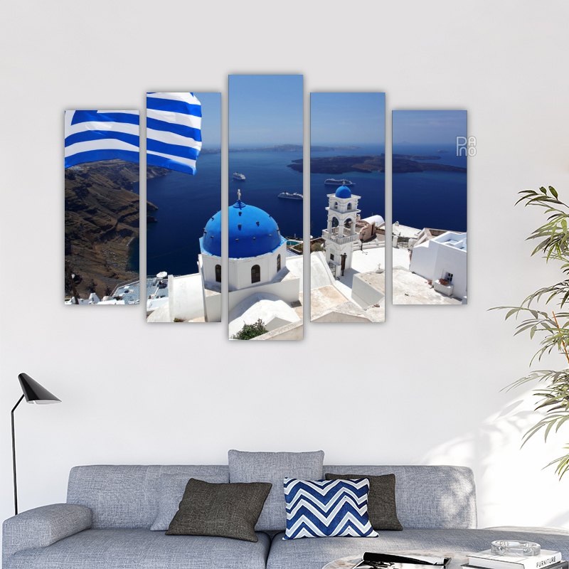 Santorini with Greek Flag