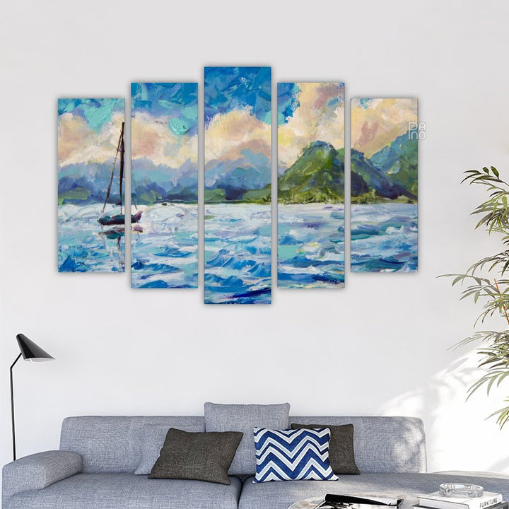 Oil painting of a seascape with a boat