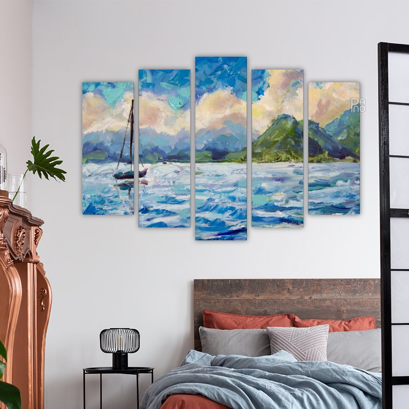 Oil painting of a seascape with a boat