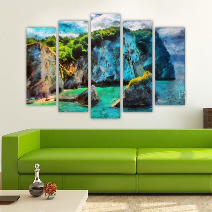 Oil painting of sea rocks