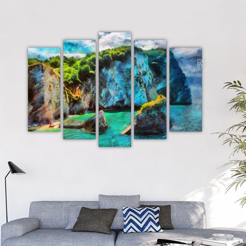 Oil painting of sea rocks