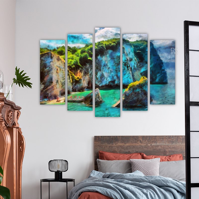 Oil painting of sea rocks