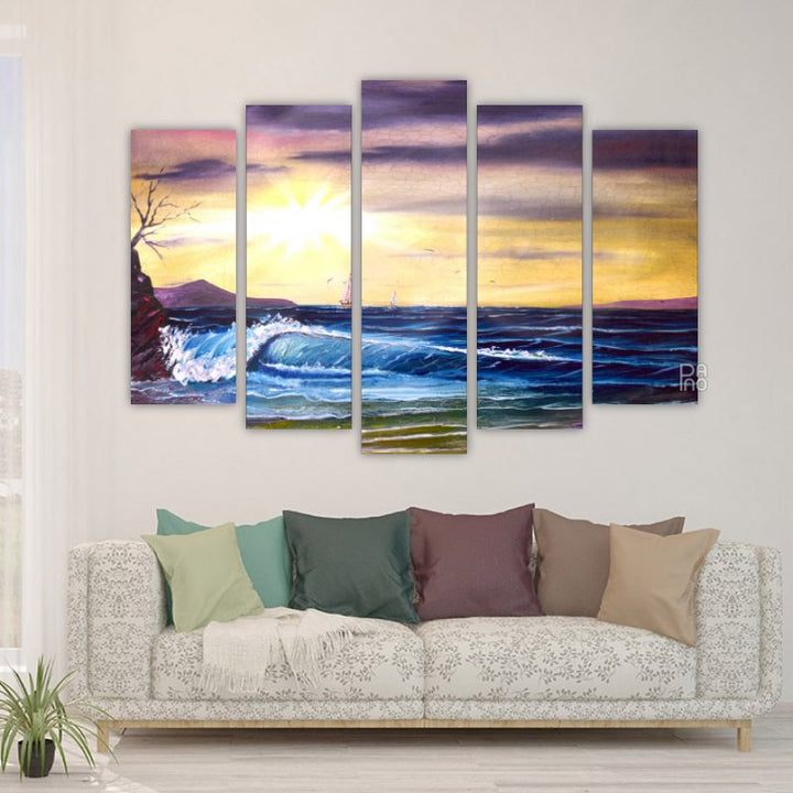 Dramatic sea at sunset