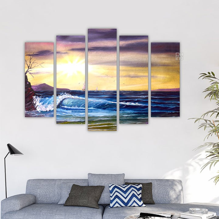 Dramatic sea at sunset