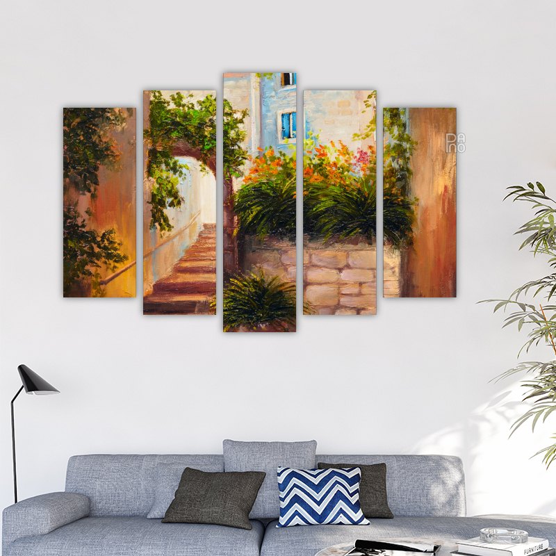 Summer street with blooming flowers
