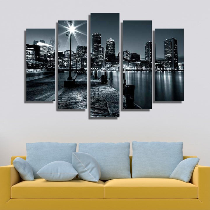 Black and white business district, night photography