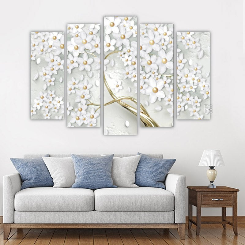 Tree with a golden trunk and golden pearl with white flowers